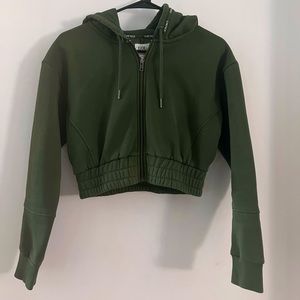 Lounge Apparel Brand Cropped Zip Up Scrunch Hoodie